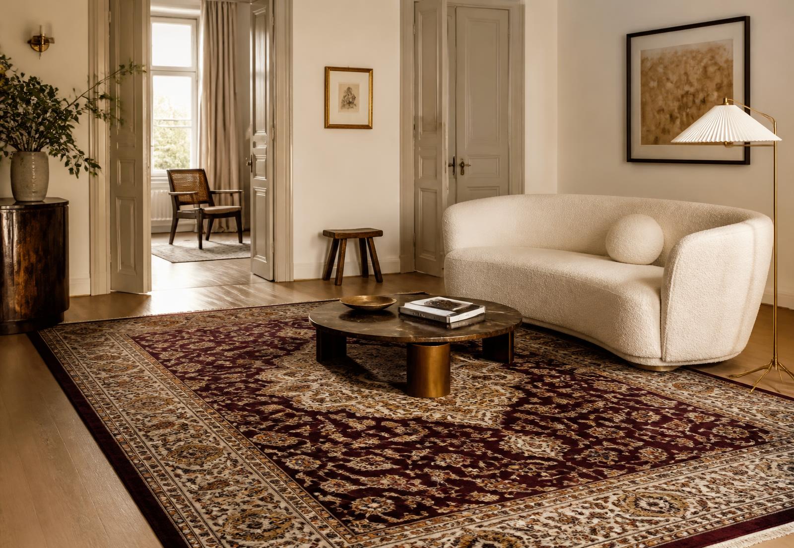 Luxury living room with a hand-knotted Persian rug