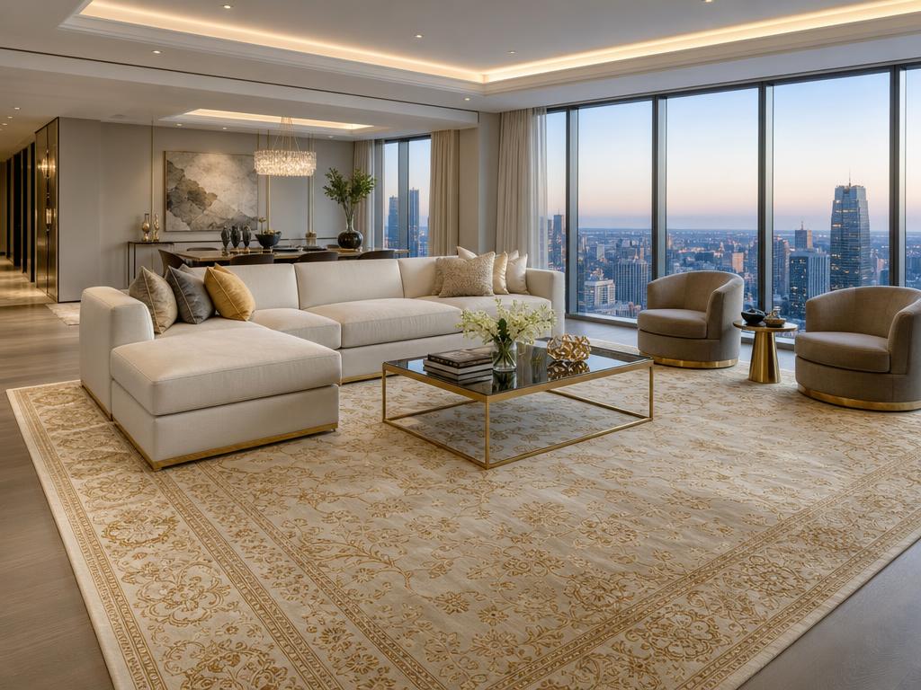 Silk rug in a luxury penthouse apartment