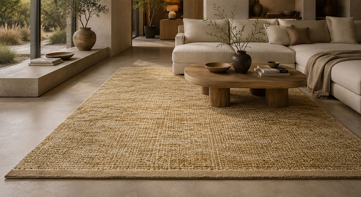 Hempstead Collection — handmade hemp rug from India with woven geometric texture